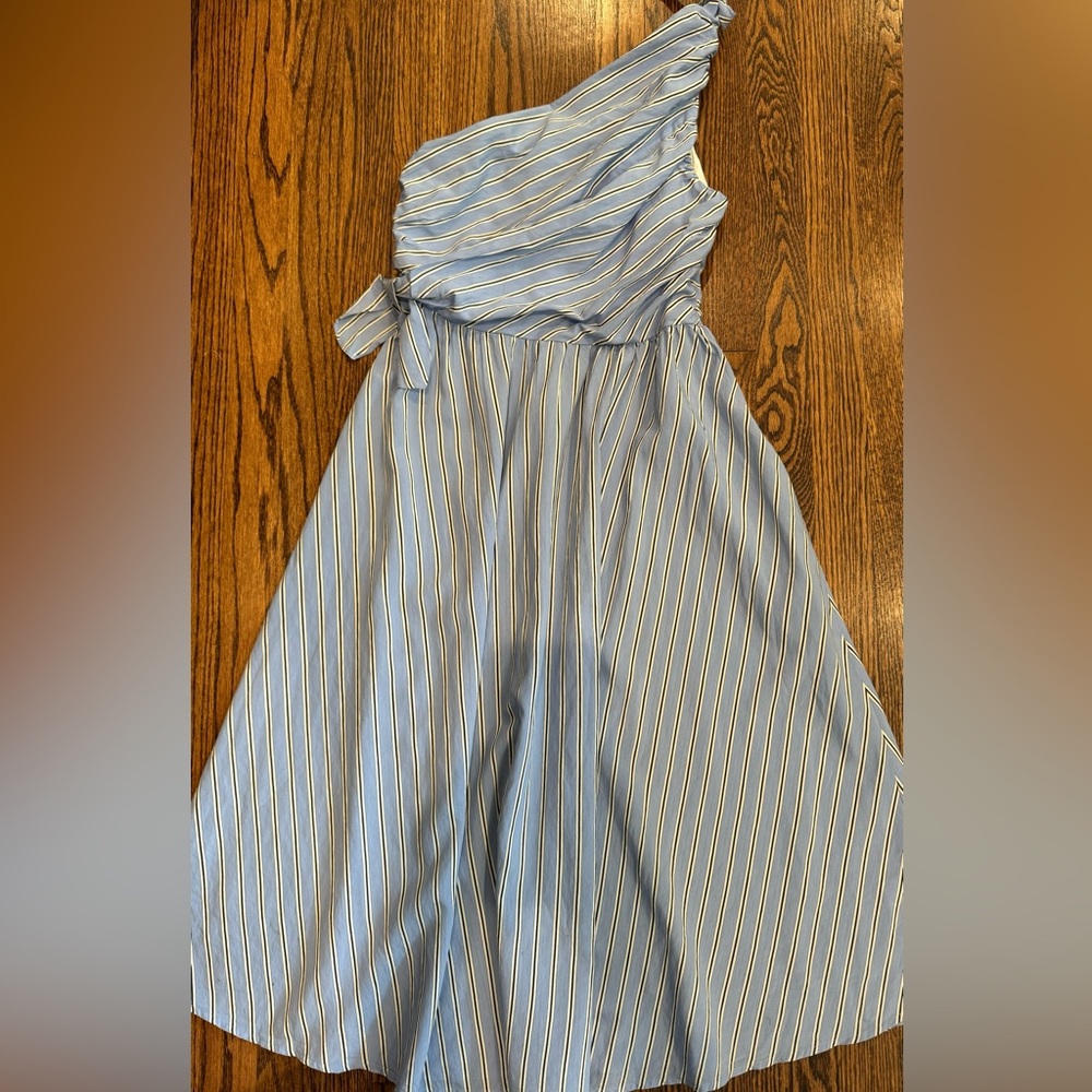 A.L.C. Blue Striped Cabrera One Shoulder Midi Dress Size 6 - Picture 4 of 4